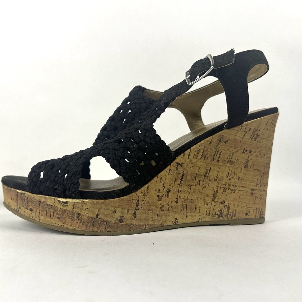 Womens Sandals SO Taffy Black Size 10M Crochet Knit Summer Cork